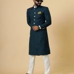 Classic Teal Achkan for Men | Elegant Ethnic Wear | Jaipurio